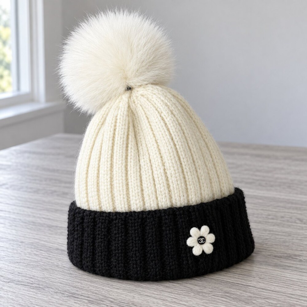 CHANEL Two-Tone Pom Pom Knit Beanie - Picture 4 of 6
